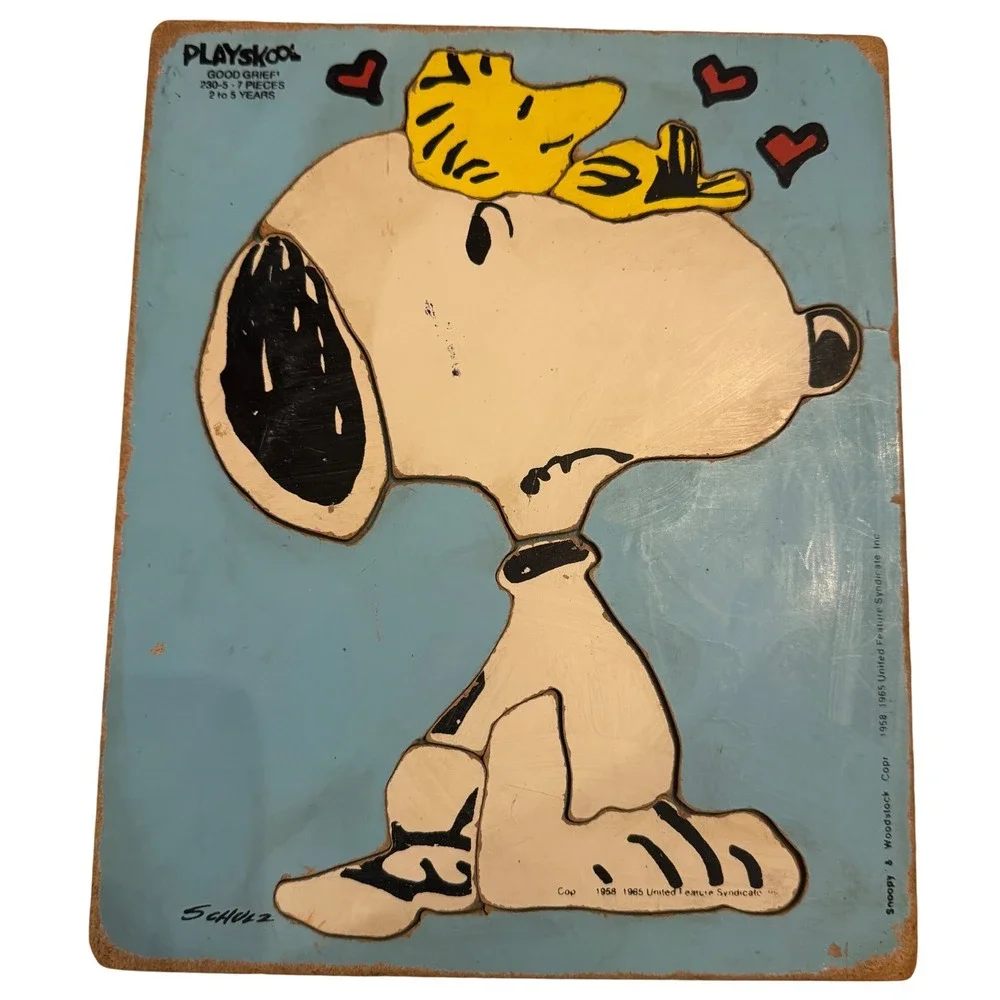 Playskool Snoopy Woodstock Good Grief‎ 7 Piece Wooden Puzzle 1958 1965